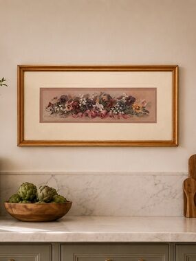 Lena  Liu Floral Ribbon Art Print in Gold Frame